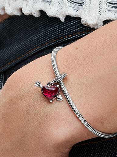 Charm Pendant Cœur & Flèche Verre de Murano Rouge