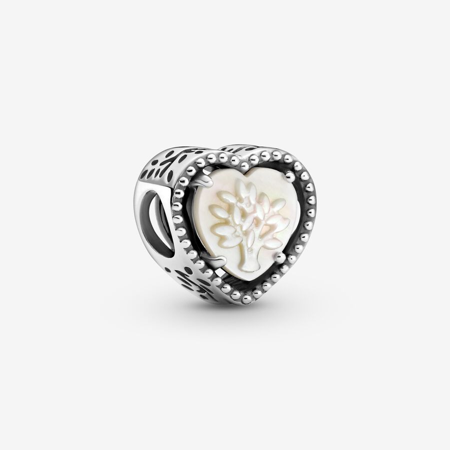 Family tree heart sterling silver charm with white mother of pearl image number 0