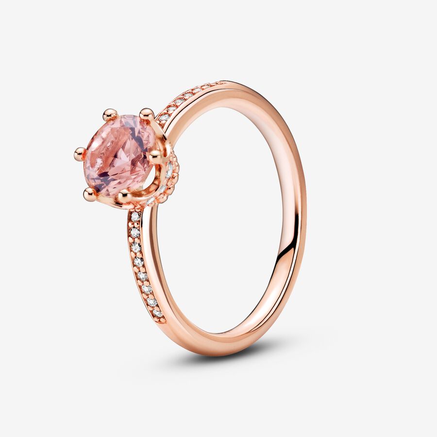 Crown 14k rose gold-plated ring with blush pink crystal and clear cubic zirconia image number 0
