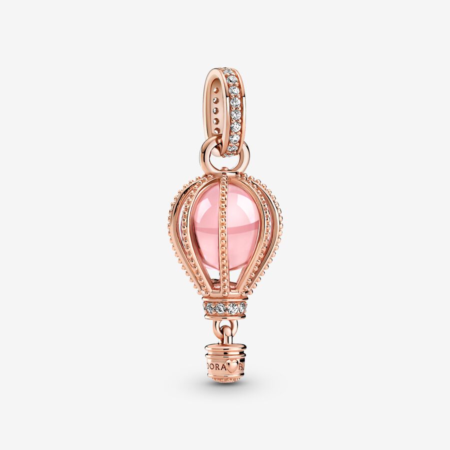 Hot air ballon 14k rose gold-plated dangle with fairy tale pink crystal and clear cubic zirconia image number 0
