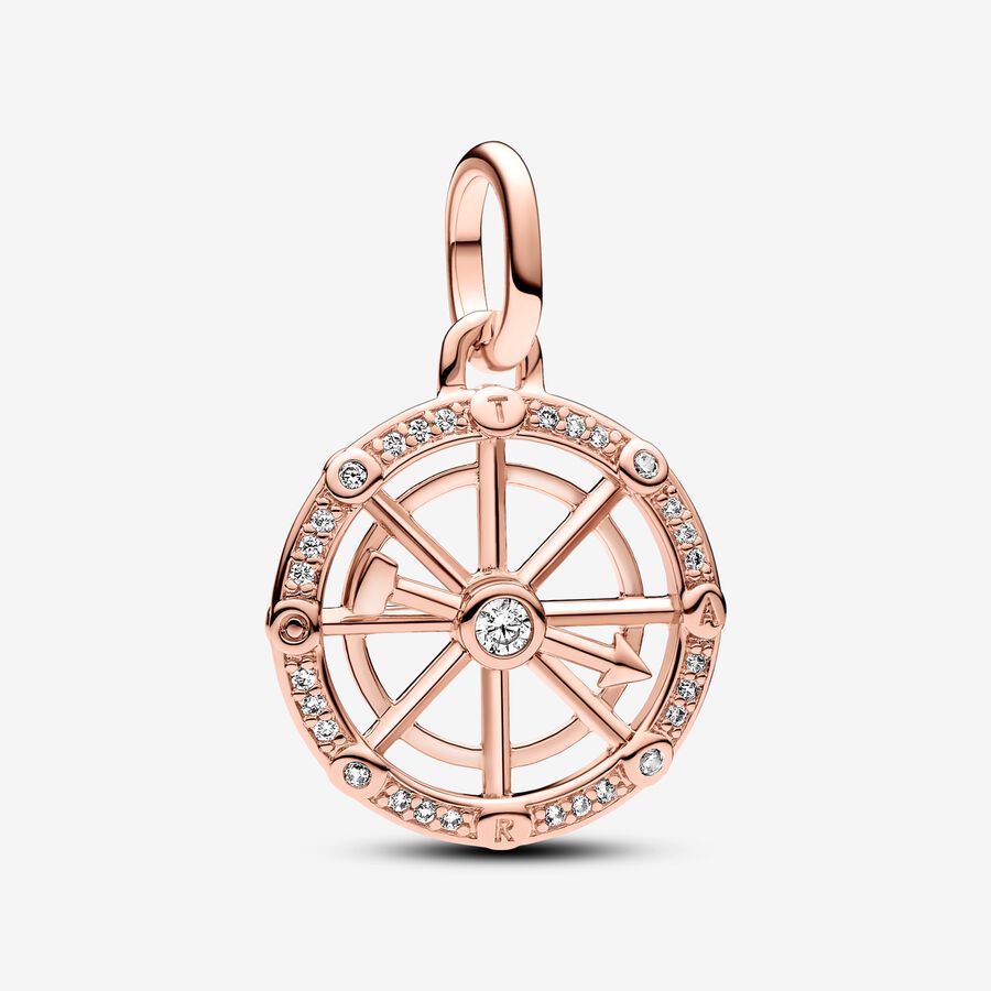 Spinning wheel 14k rose gold-plated medallion with clear cubic zirconia image number 0