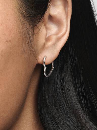 Small asymmetric heart sterling silver hoop earrings