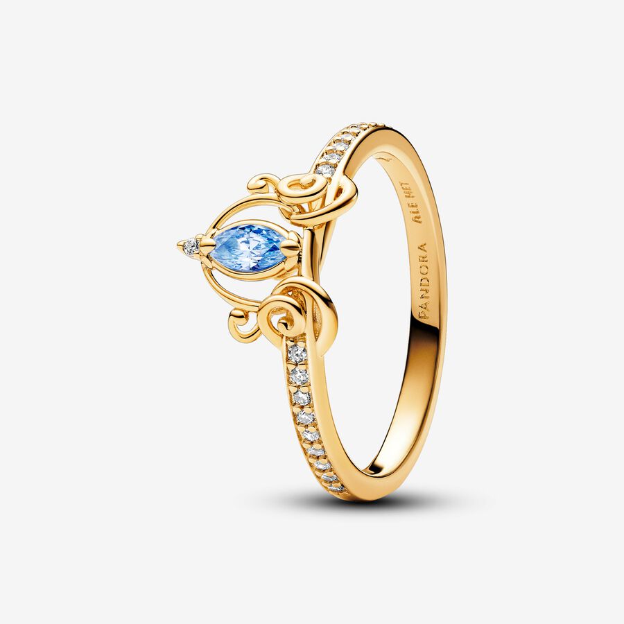 Disney Cinderella 14k gold-plated ring with clear and fancy light blue cubic zirconia image number 0