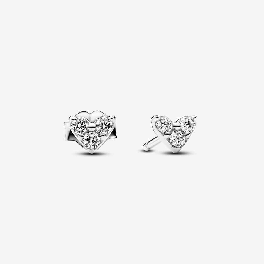 Heart sterling silver stud earrings with clear cubic zirconia image number 0