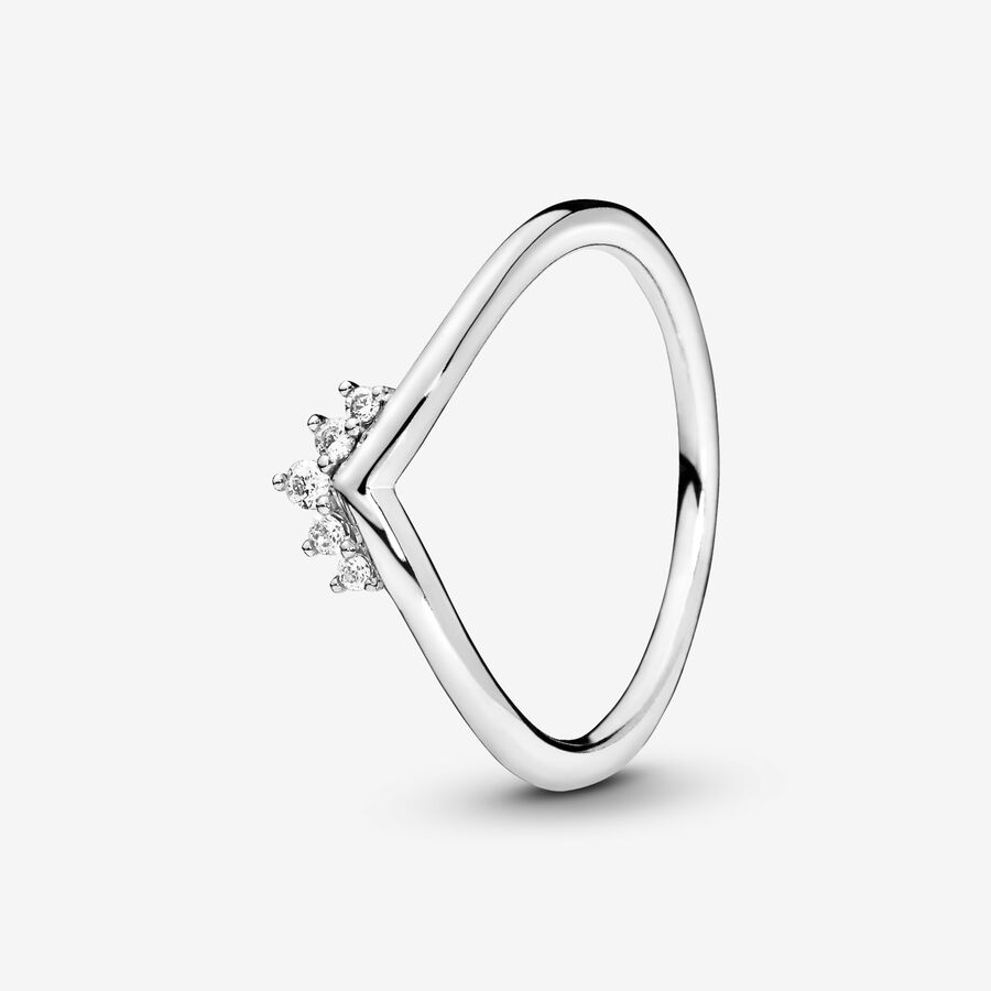 Tiara wishbone sterling silver ring with clear cubic zirconia image number 0