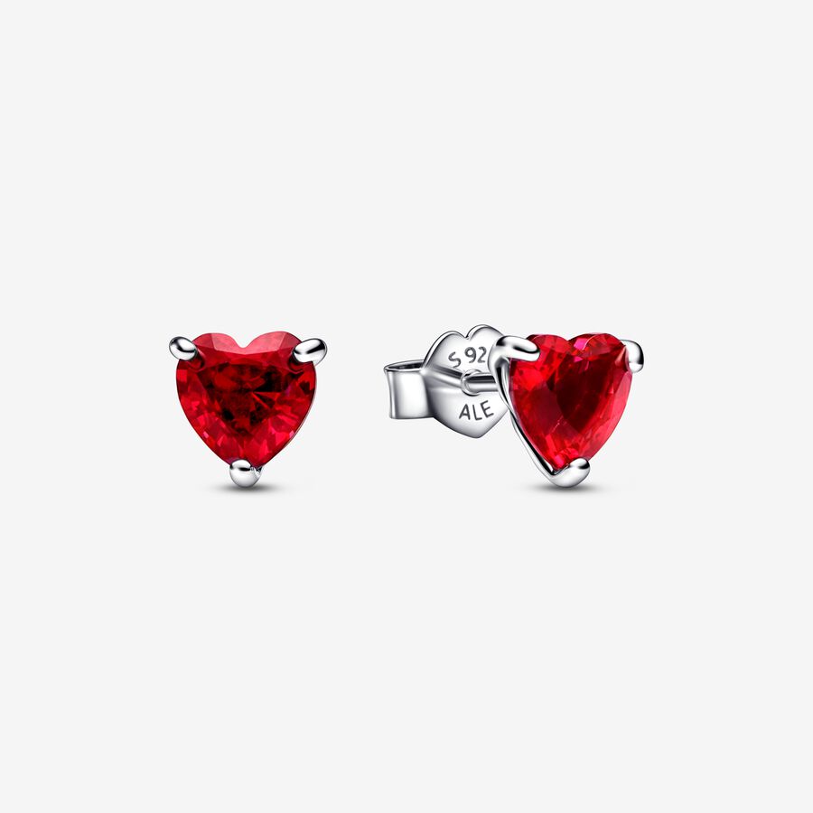 Heart sterling silver stud earrings with cherries jubilee red crystal image number 0