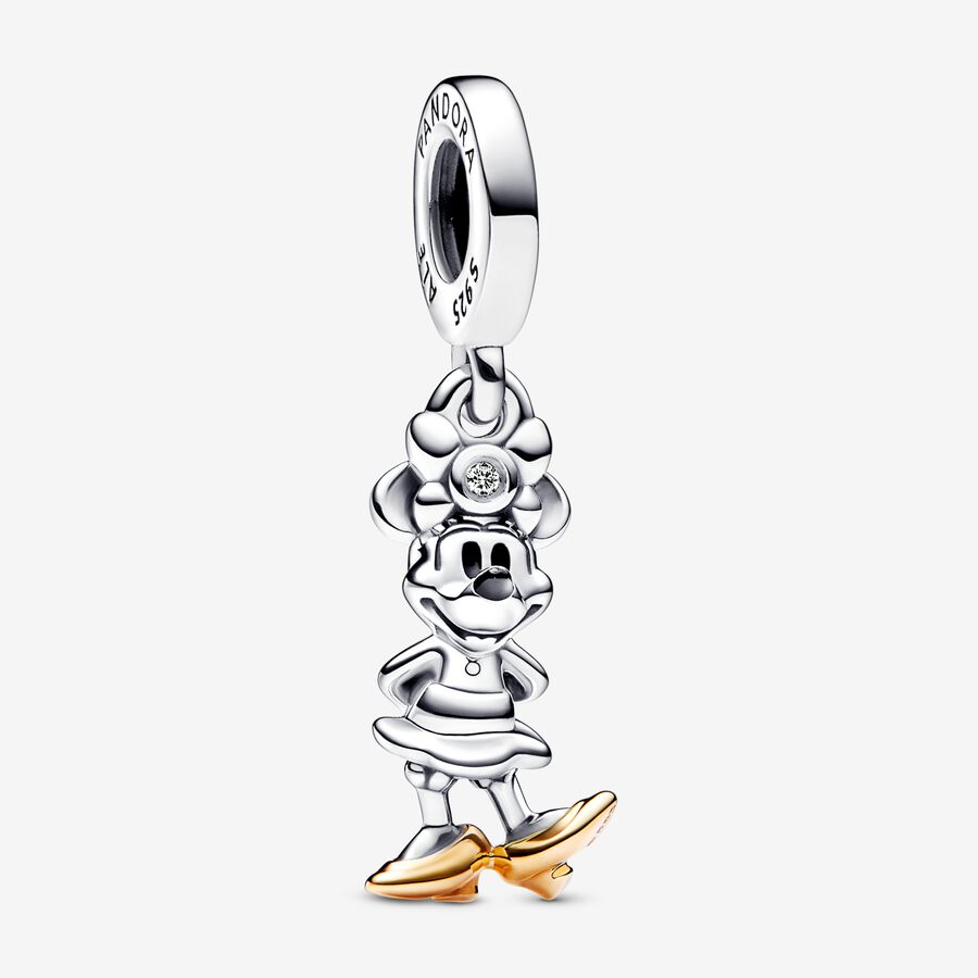 Disney 100 Minnie sterling silver and 14k gold dangle with 0.009 ct TW GHI SI1+ round brilliant-cut lab-created diamond and black enamel image number 0