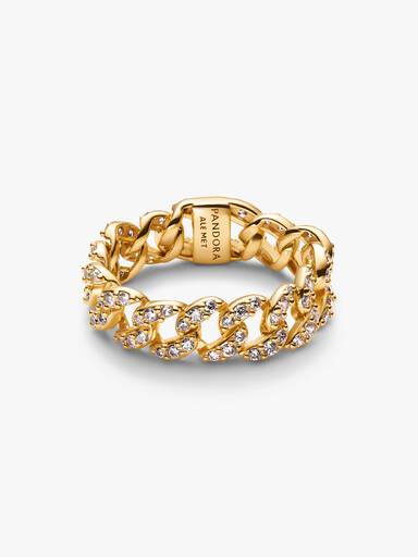 Ring met pavé en Cubaanse schakel