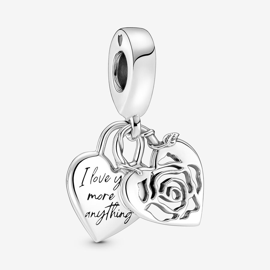 Rose heart sterling silver double dangle image number 0