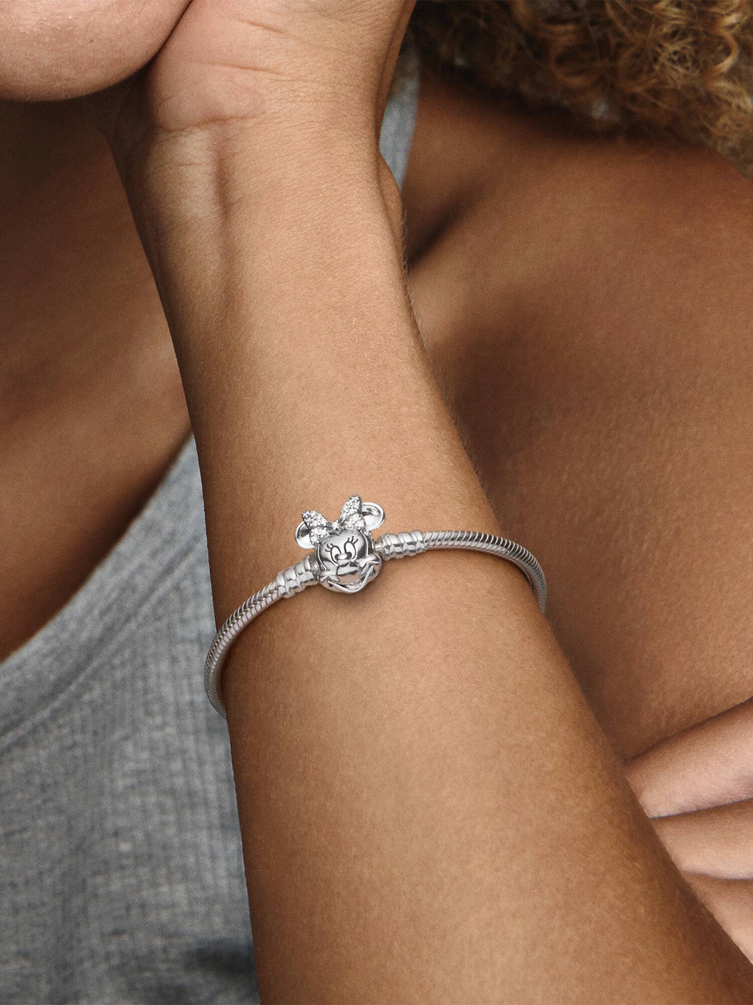 Disney Pandora Moments Pavé Minnie Mouse Snake Chain Cliparmband