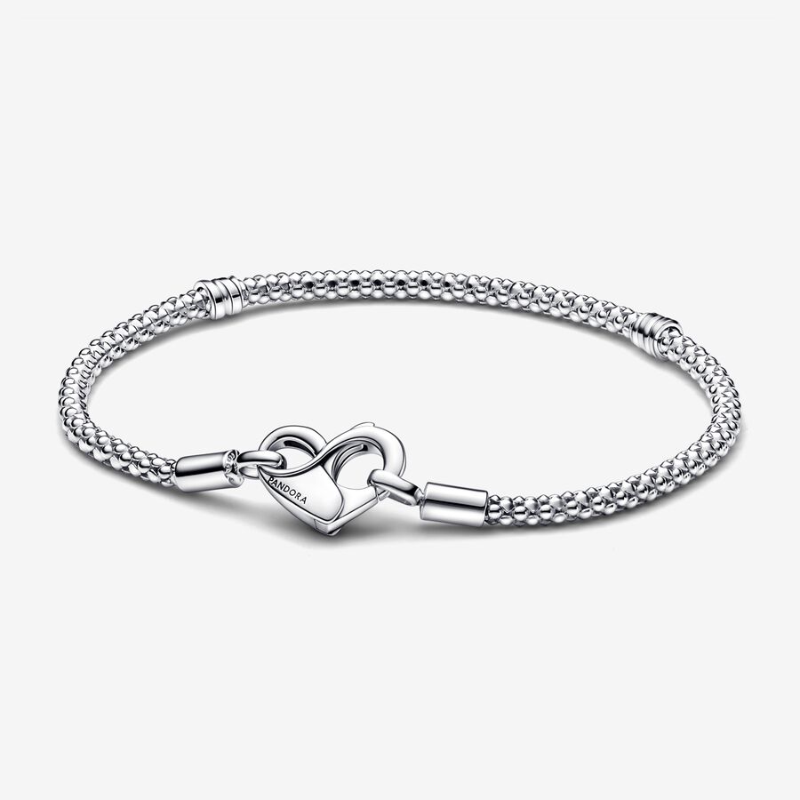 Studded chain sterling silver bracelet with heart clasp image number 0
