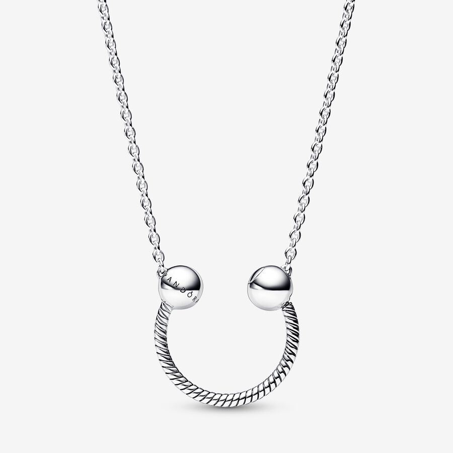 Snake chain pattern sterling silver horseshoe pendant and necklace image number 0