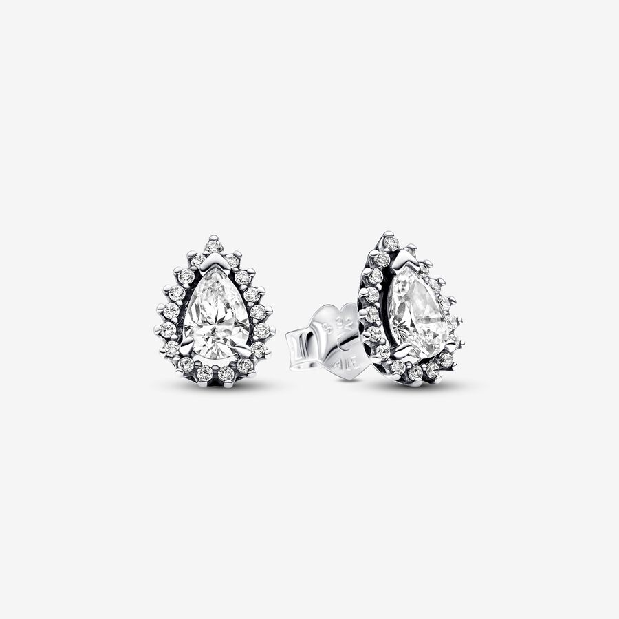 Sterling silver stud earrings with clear cubic zirconia image number 0