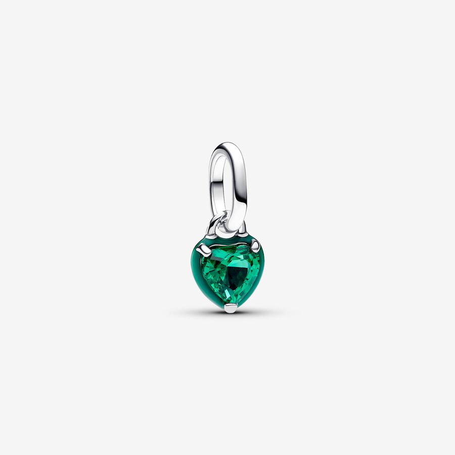 Heart sterling silver mini dangle with green crystal and green enamel image number 0