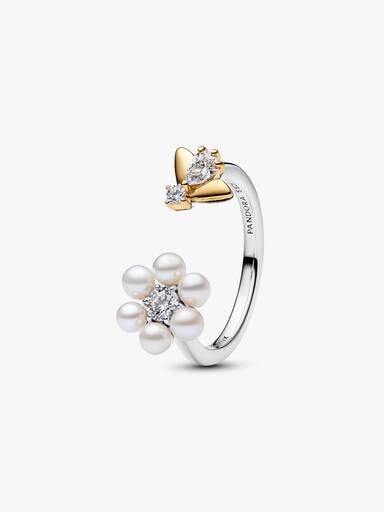 Bague Ouverte Fleur Perle de Culture d’Eau Douce Traitée & Abeille Bridgerton