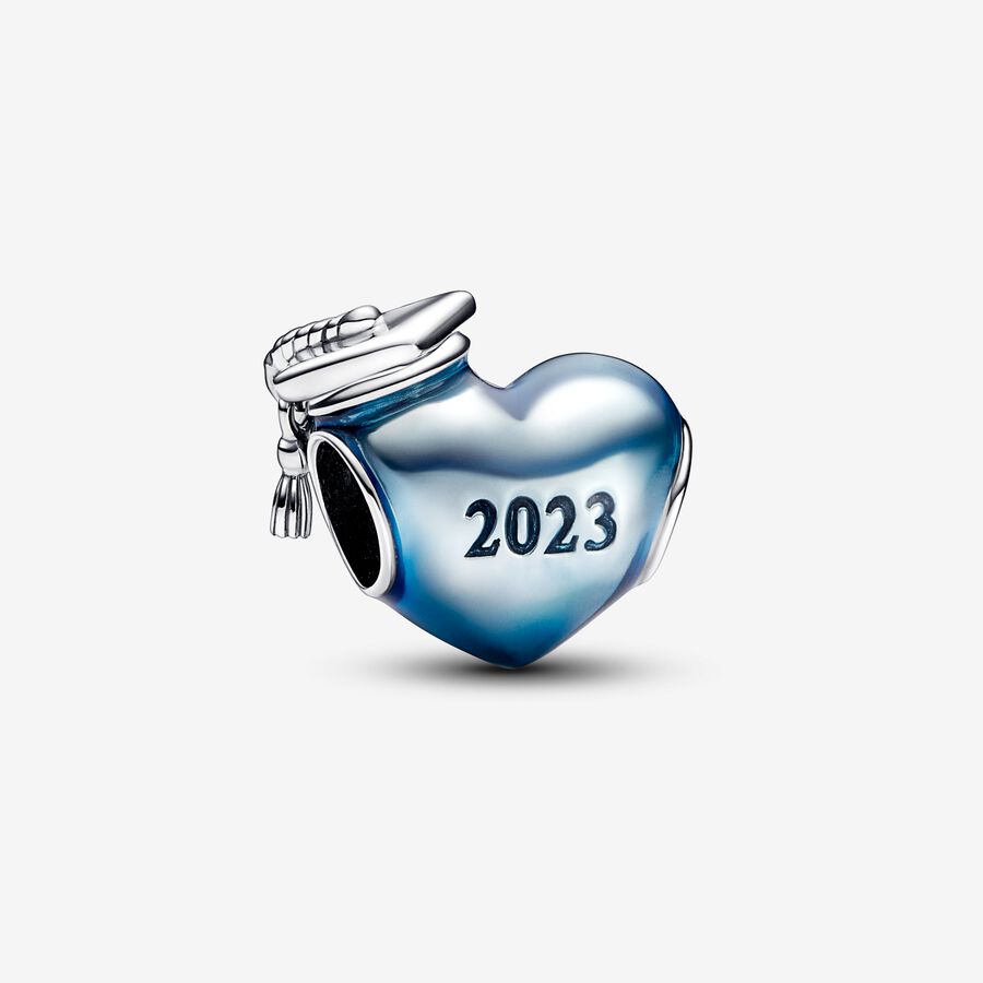 Graduation 2023 heart sterling silver charm with blue enamel image number 0