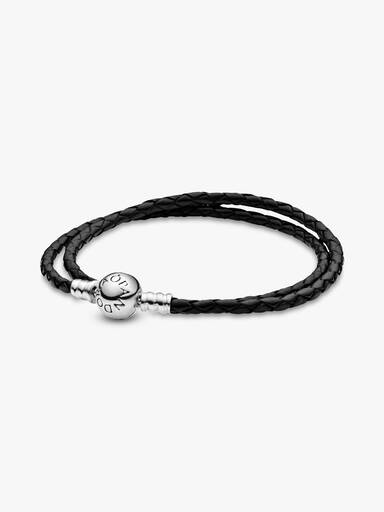 Dubbele zwarte leren armband