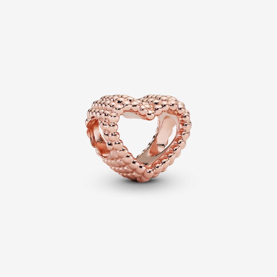 Beaded heart 14k rose gold-plated charm image number 0