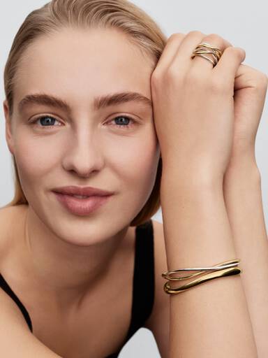 Bracelet Jonc Ouvert Bicolore Entrelacé