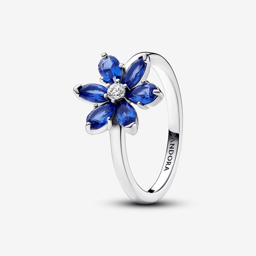 Herbarium cluster sterling silver ring with princess blue crystal and clear cubic zirconia image number 0