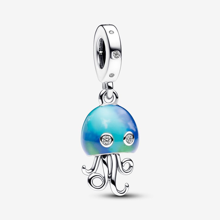 Jellyfish sterling silver dangle with clear cubic zirconia and color changing enamel image number 0