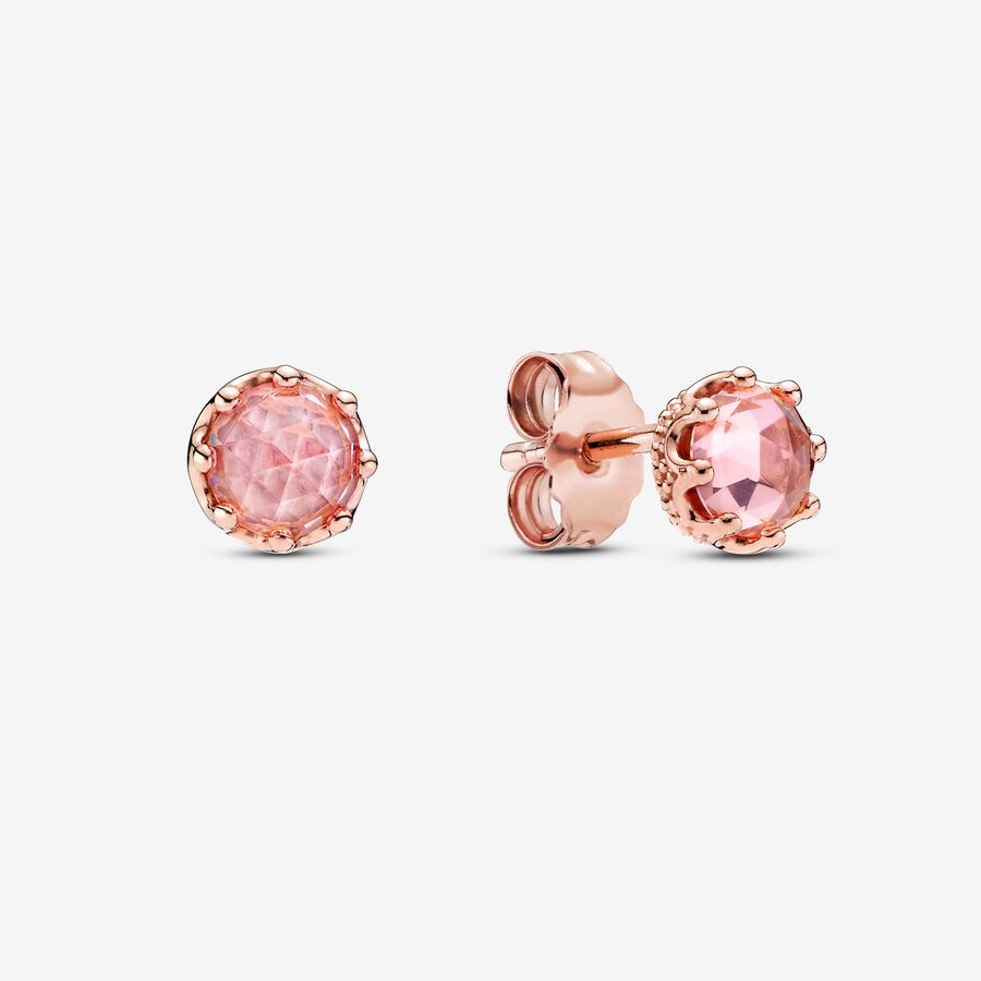 Crown 14k rose gold-plated stud earrings with blush pink crystal image number 0
