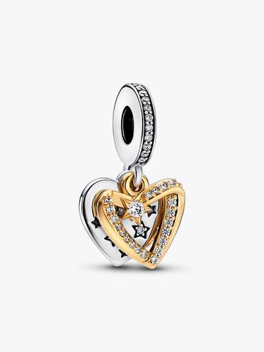Charm Pendant Double Cœurs Étoile Filante