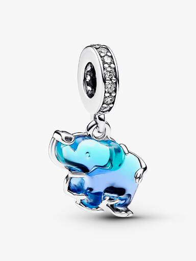 Charm Pendant Éléphant en Verre de Murano Bleu
