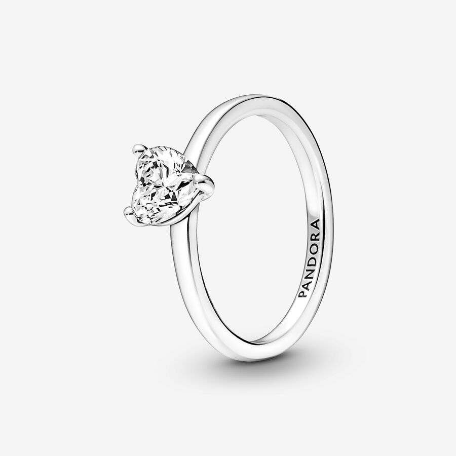 Heart sterling silver ring with clear cubic zirconia image number 0
