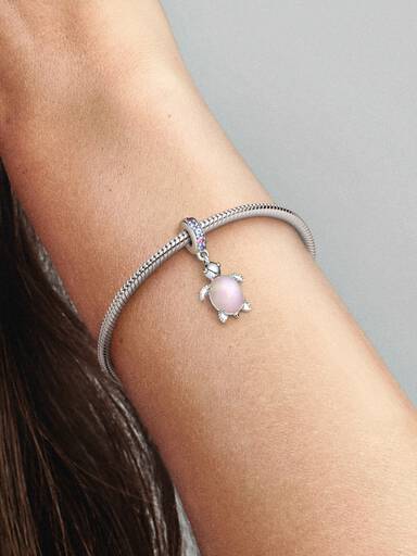 Charm Pendant Tortue de Mer Rose en Verre de Murano