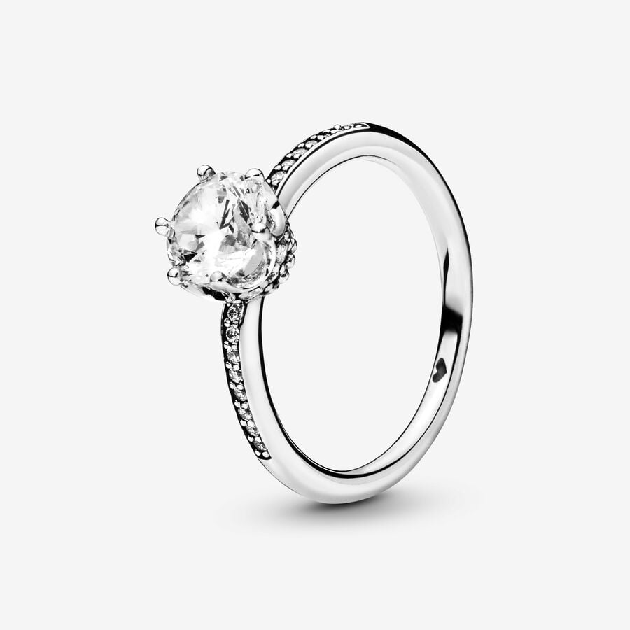 Crown sterling silver ring with clear cubic zirconia image number 0