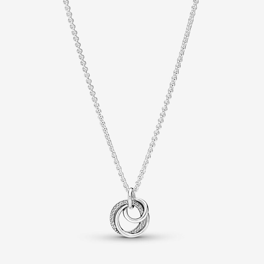 Encircled sterling silver necklace with clear cubic zirconia pendant image number 0