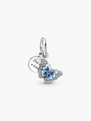 Charm Pendant Double Papillon Bleu & Citation