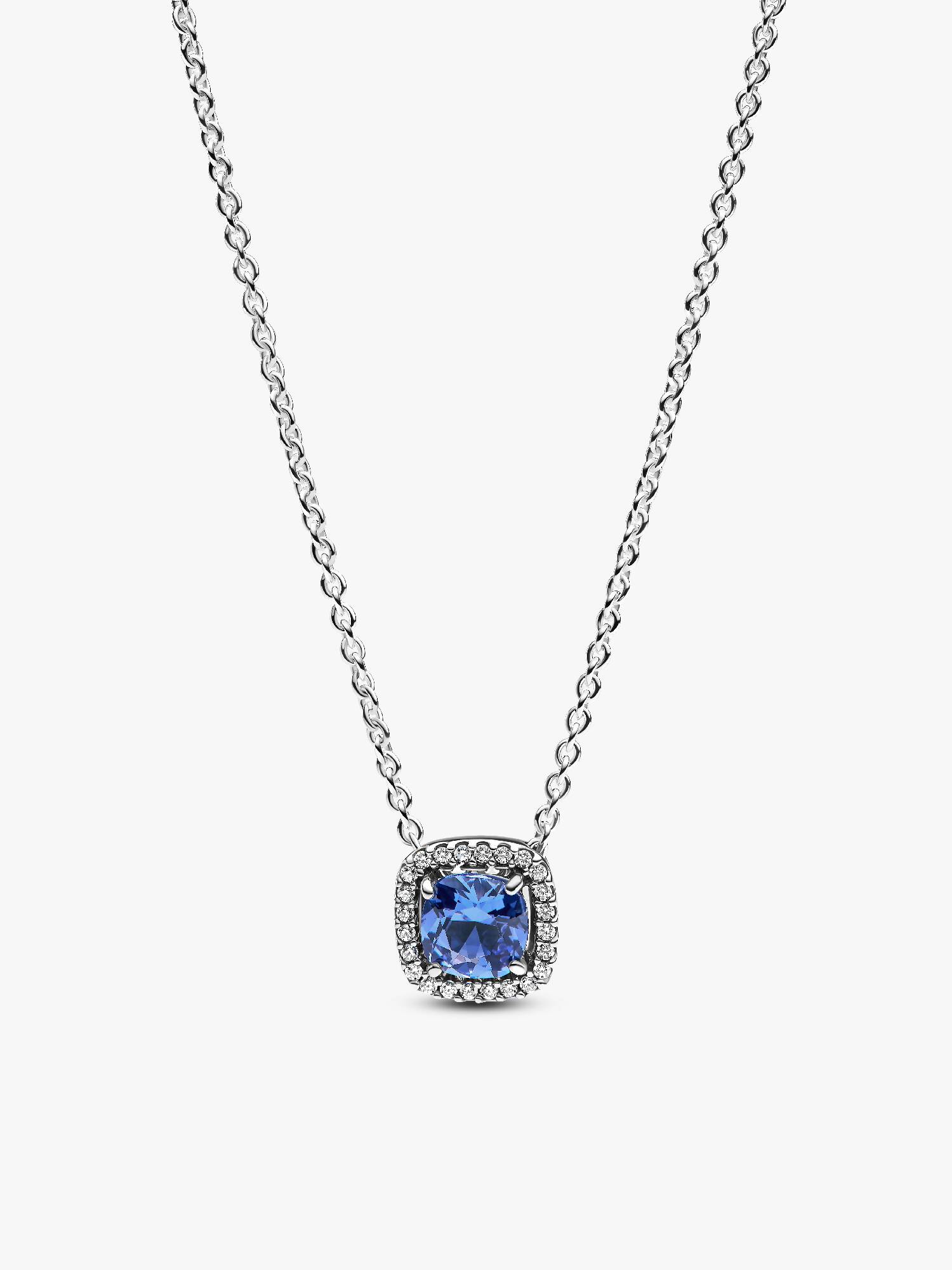 Collier à Pendentif Halo Bleu Carré Scintillant