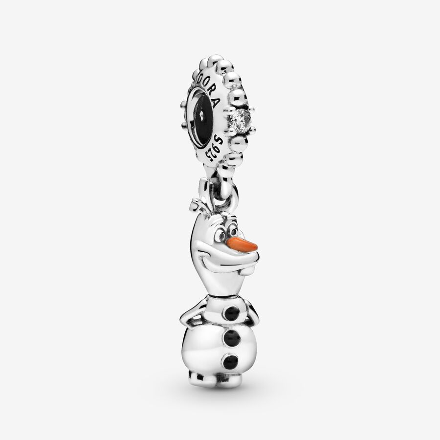 Disney Olaf sterling silver dangle with clear cubic zirconia, black and orange enamel image number 0