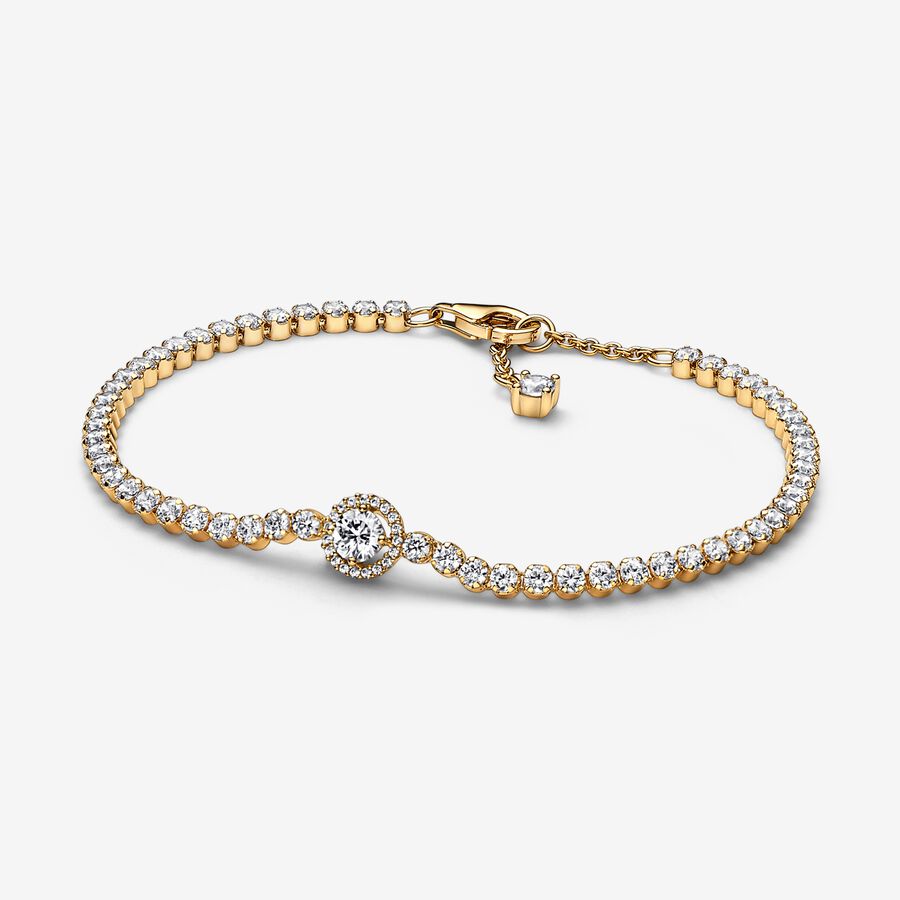 14k Gold-plated bracelet with clear cubic zirconia image number 0