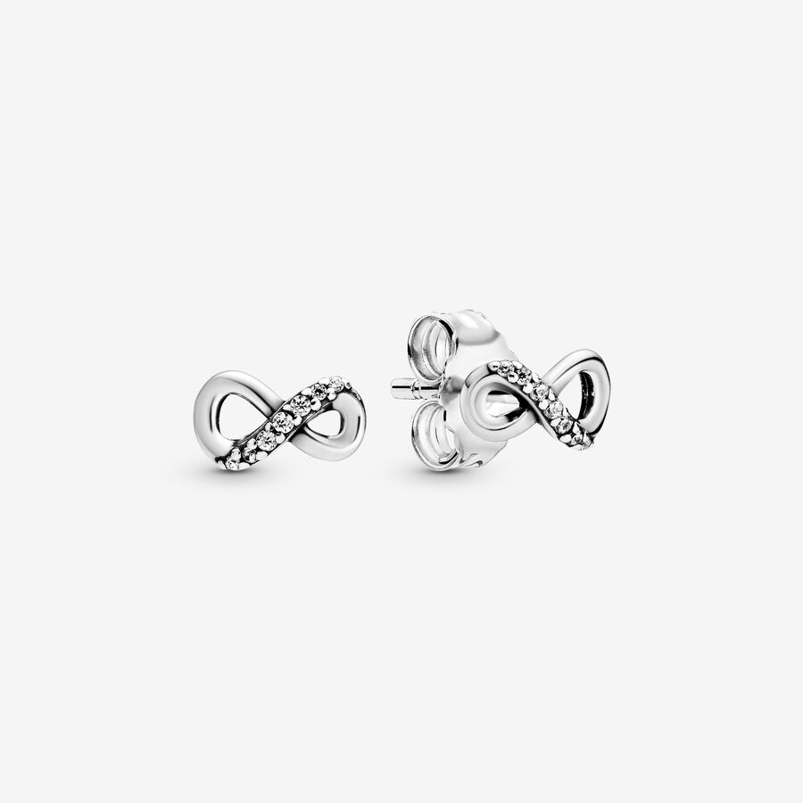 Infinity sterling silver stud earrings with clear cubic zirconia image number 0