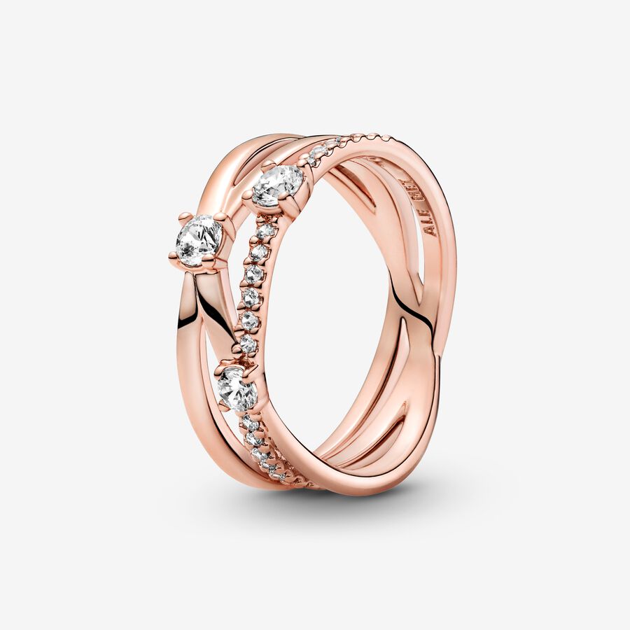 Triple band 14k rose gold-plated ring with clear cubic zirconia image number 0