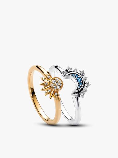 Ensemble de bagues scintillantes Soleil et Lune Celestial