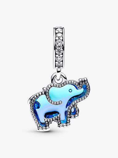 Charm Pendant Éléphant en Verre de Murano Bleu