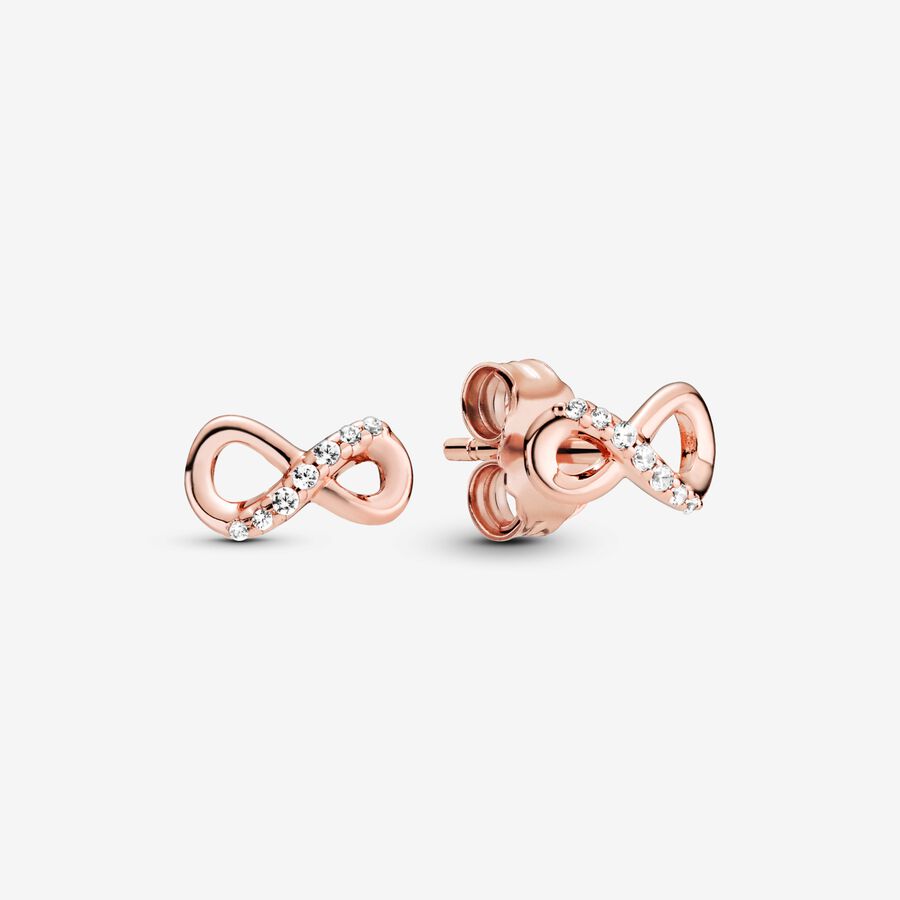 Infinity 14k rose gold-plated stud earrings with clear cubic zirconia image number 0