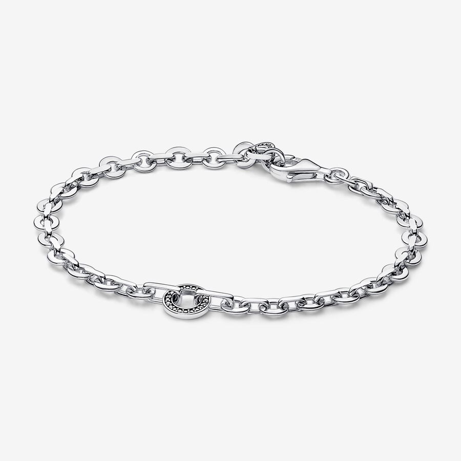 Pandora logo sterling silver bracelet with clear cubic zirconia image number 0