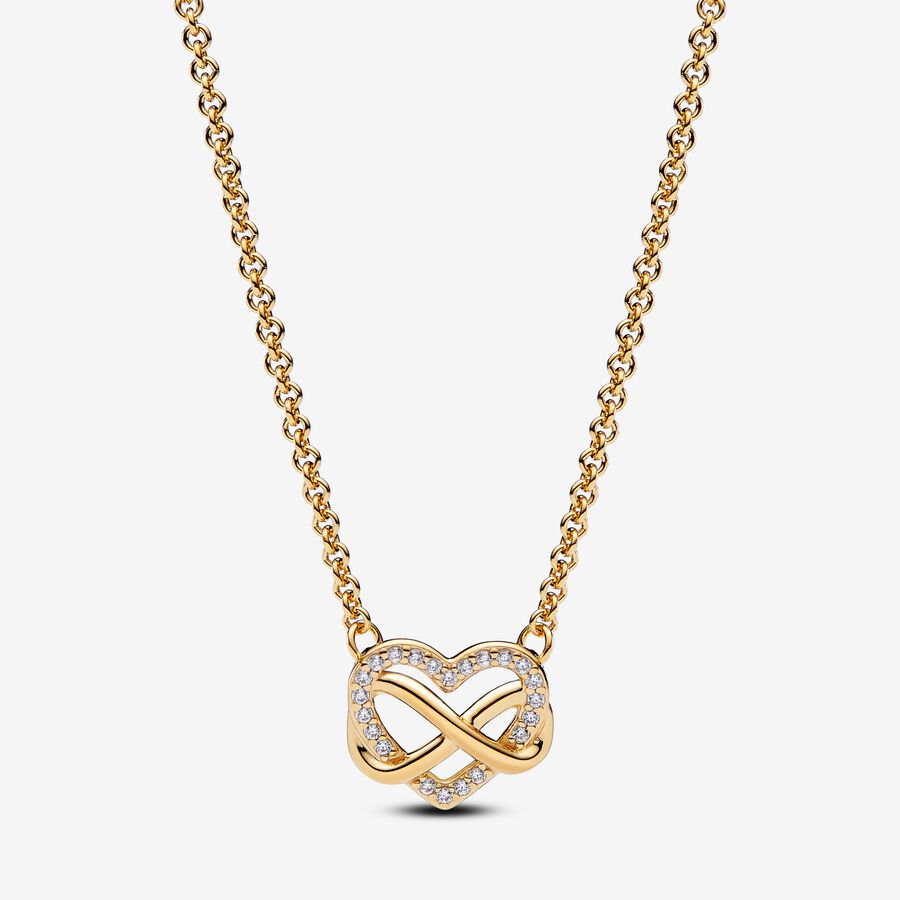 Infinity heart 14k gold-plated necklace with clear cubic zirconia image number 0
