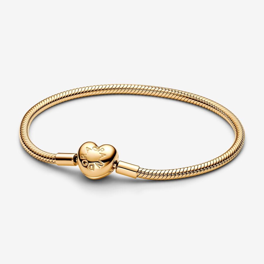 Snake chain 14k gold-plated bracelet with heart clasp image number 0