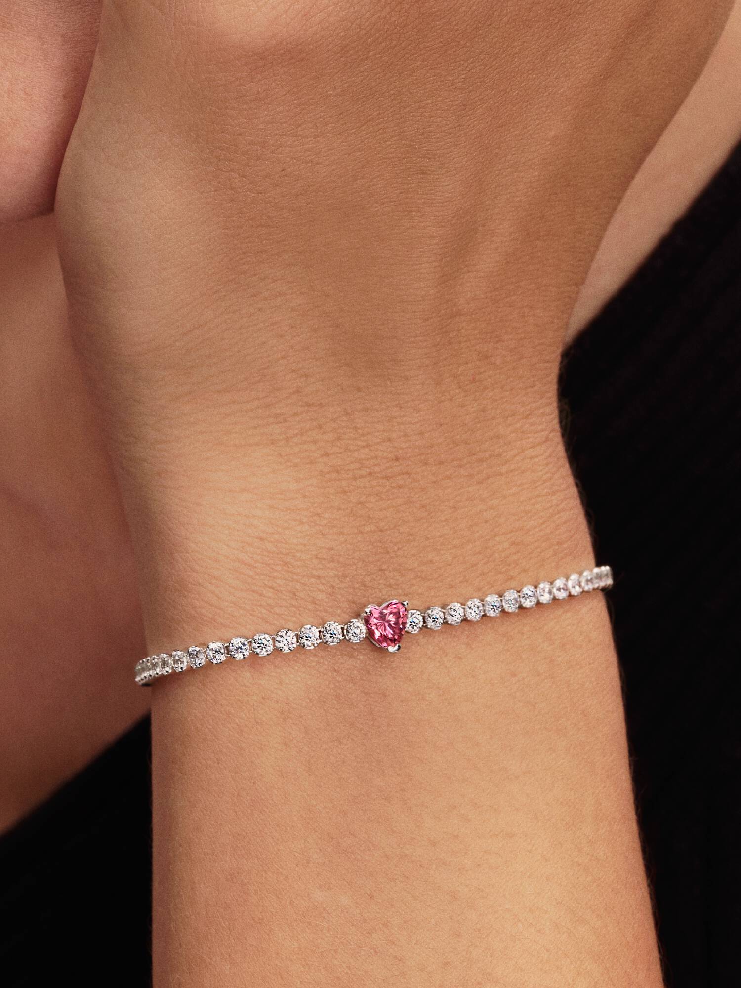 Sprankelend Roze Hart Tennisarmband