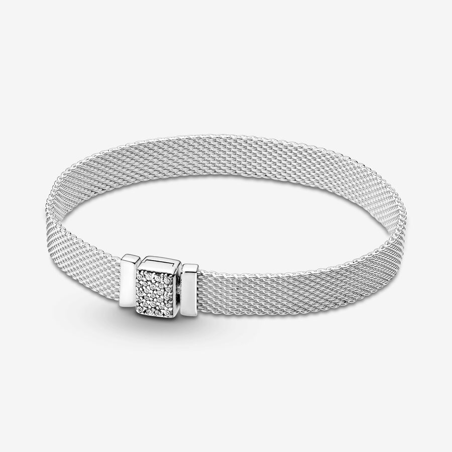 Pandora Reflexions mesh sterling silver bracelet with clear cubic zirconia image number 0