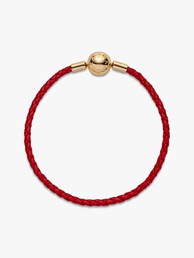 Pandora Moments Rode Geweven Leren Armband