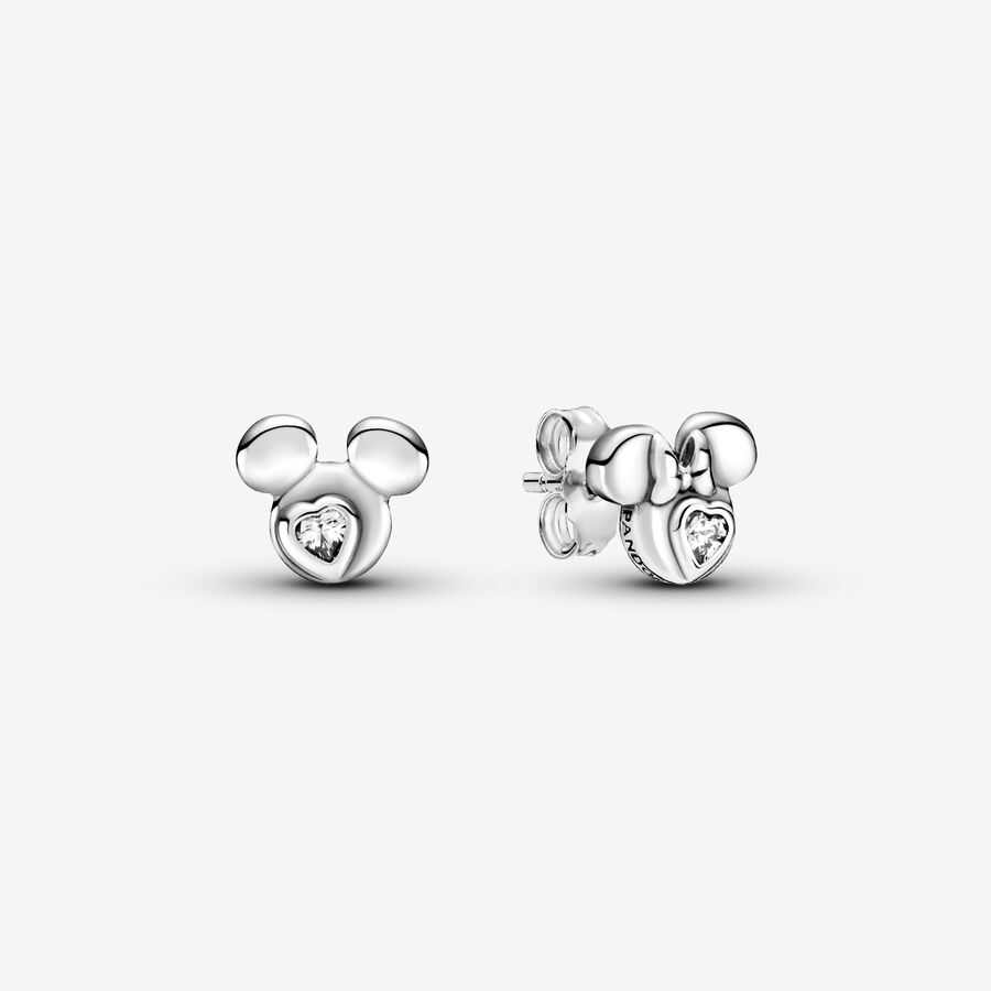 Disney Mickey and Minnie sterling silver stud earrings with clear cubic zirconia image number 0
