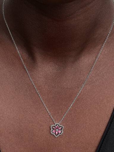 Collier à Pendentif Fleur Rose Scintillante Herbier