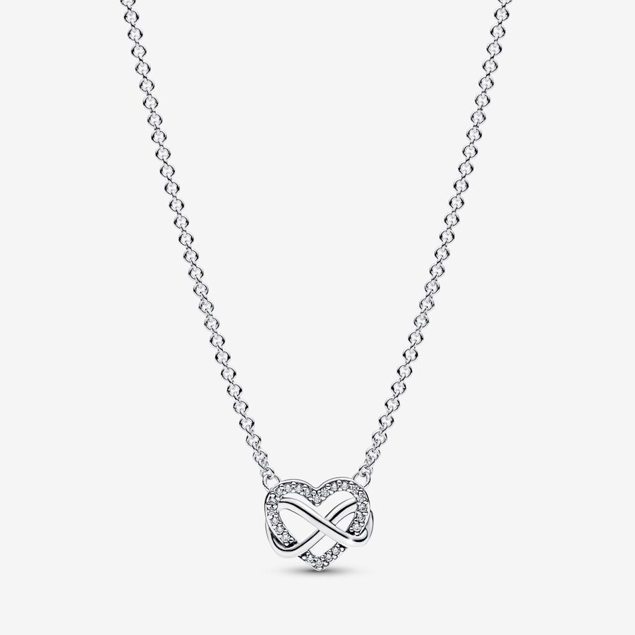 Infinity heart sterling silver necklace with clear cubic zirconia image number 0